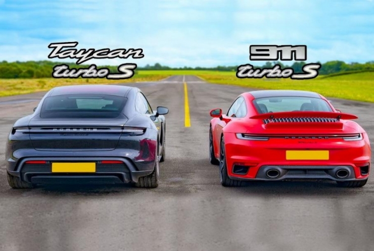 „პორშეს“ დრაგი: ტრადიციული და ახალი 911 Turbo S თანამედროვე და ახალი Taycan Turbo S-ის წინააღმდეგ(+ვიდეო)