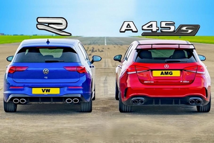 დრეგ-რბოლა: ახალი Volkswagen Golf R  VS Mercedes-AMG A 45 S