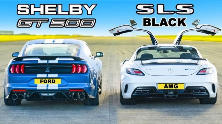 დრეგ რბოლა: Mercedes-Benz SLS AMG Black  VS  Ford Mustang GT500